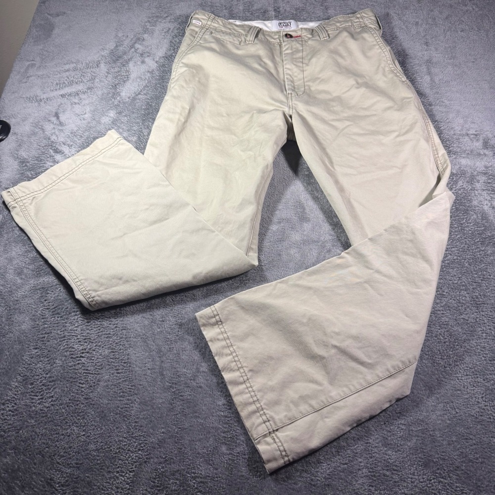 Levis Tab Twills Low Boot Cut Chinos Mens 34x32 Khaki Tan Cotton VTG Baggy